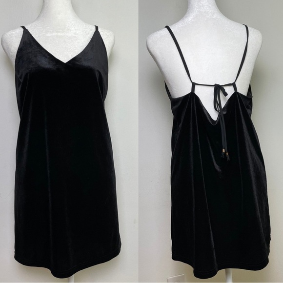 Vintage Dresses & Skirts - 90s Y2K Whimsigoth sleeveless spaghetti strap v-neck velvet velour mini dress